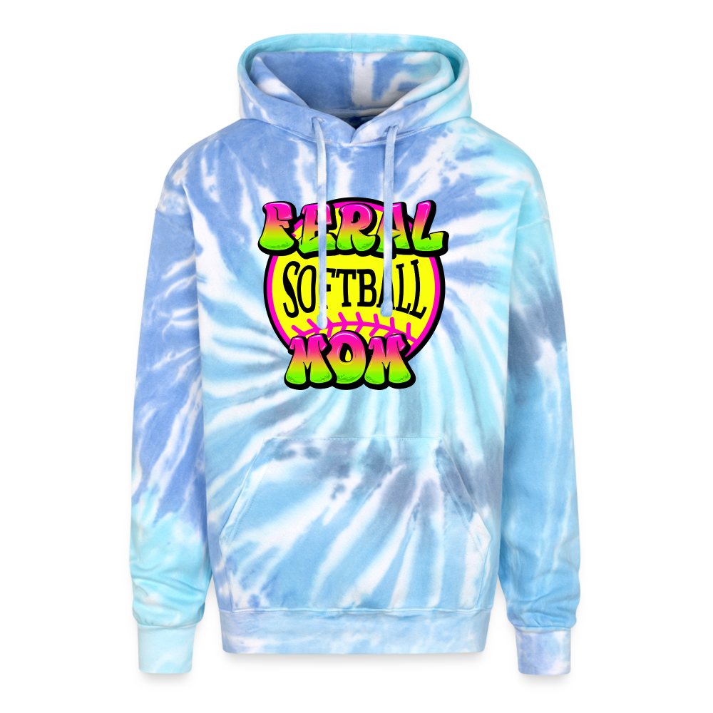 FERAL SOFTBALL MOM Adult Tie Dye Hoodie - blue lagoon