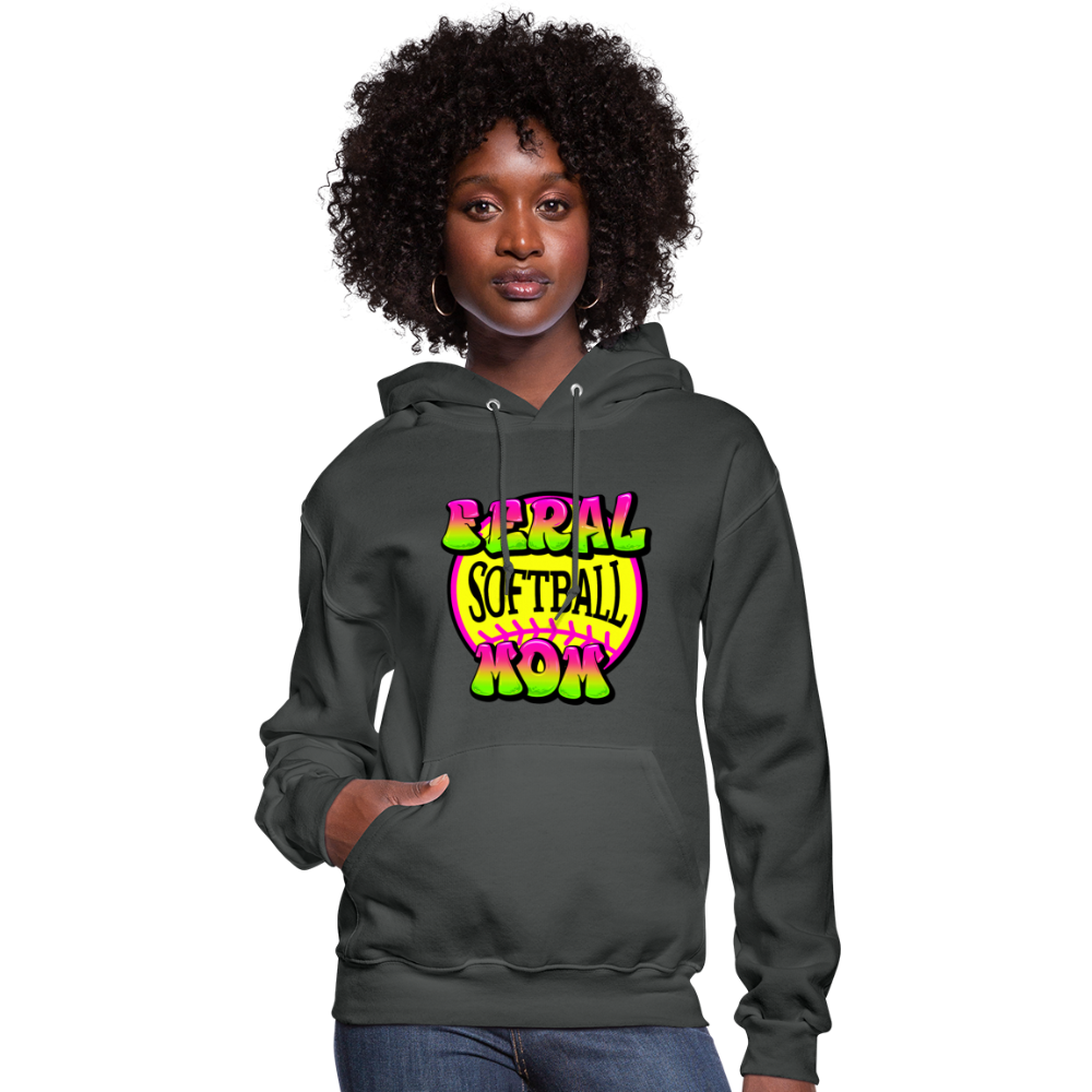 FERAL SOFTBALL MOM Women's Hoodie - asphalt