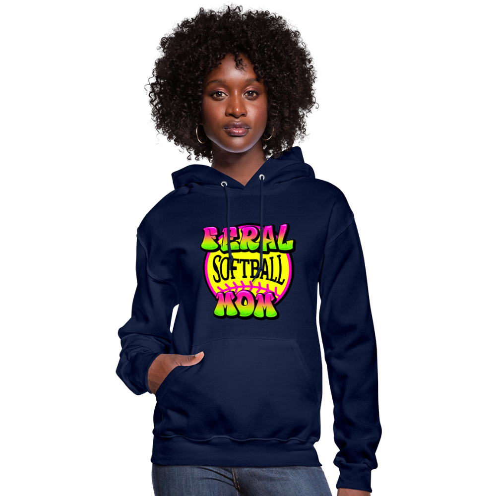 FERAL SOFTBALL MOM Women's Hoodie - navy