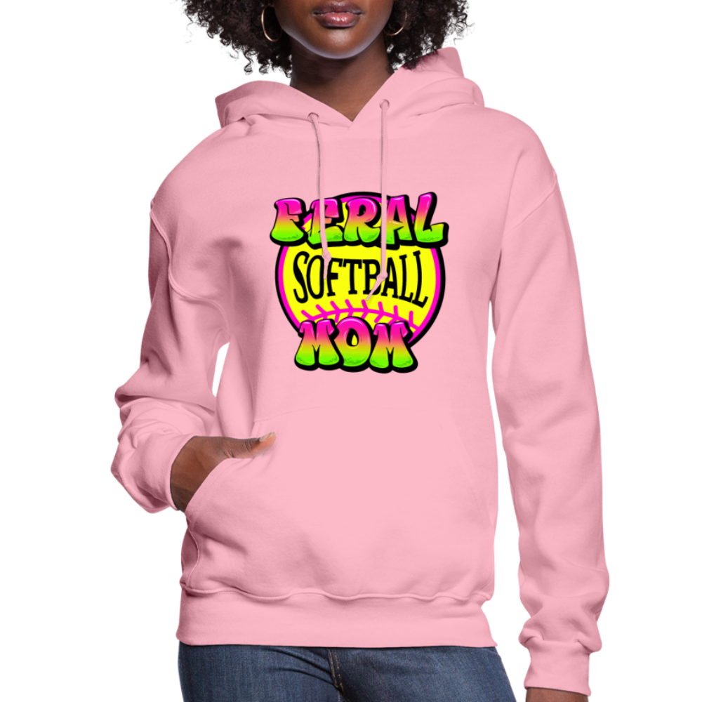 FERAL SOFTBALL MOM Women's Hoodie - classic pink