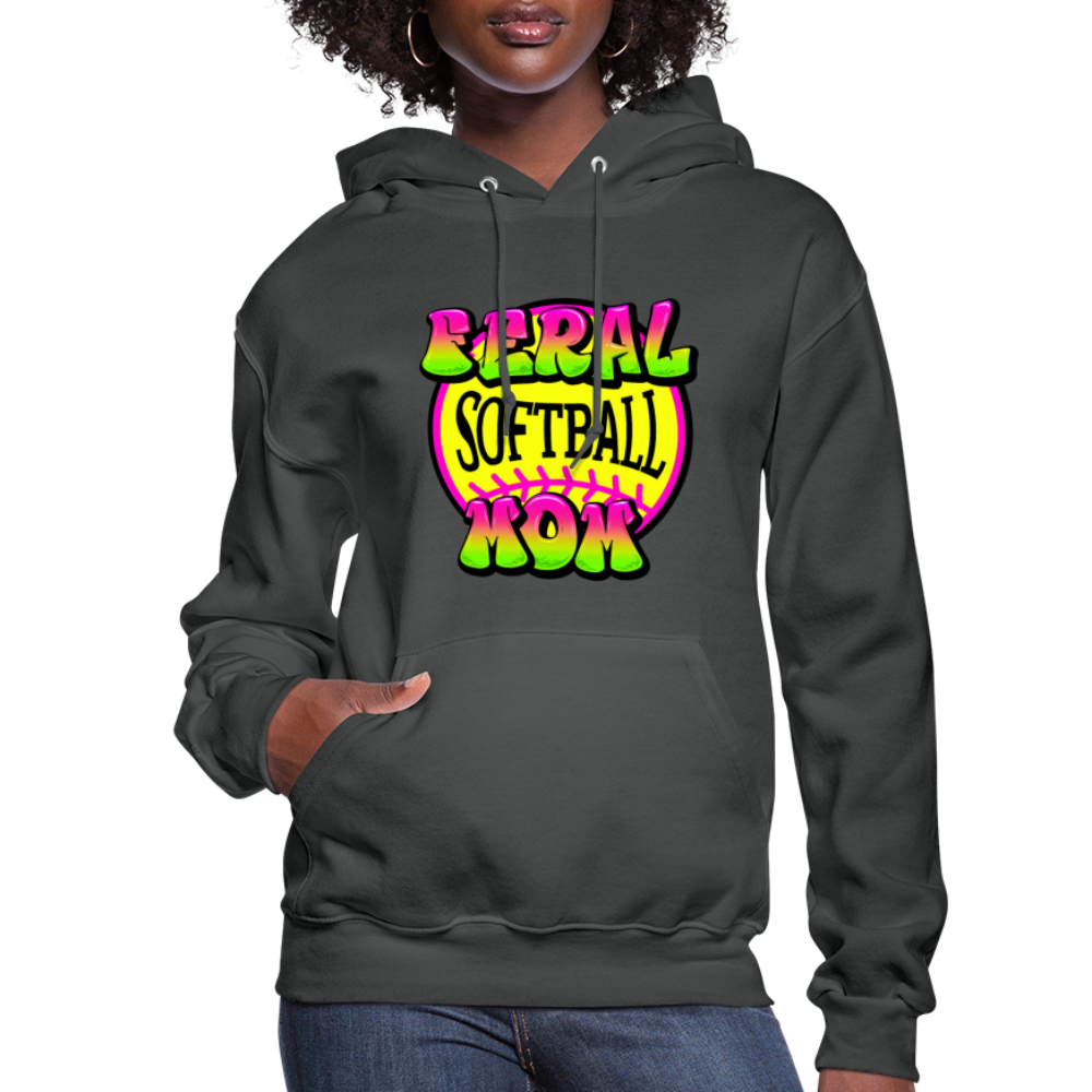 FERAL SOFTBALL MOM Women's Hoodie - asphalt