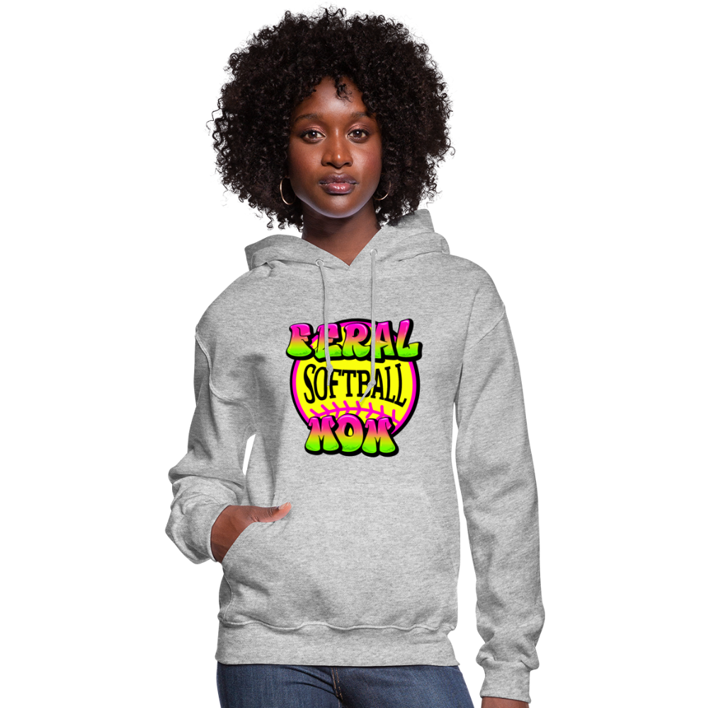 FERAL SOFTBALL MOM Women's Hoodie - heather gray