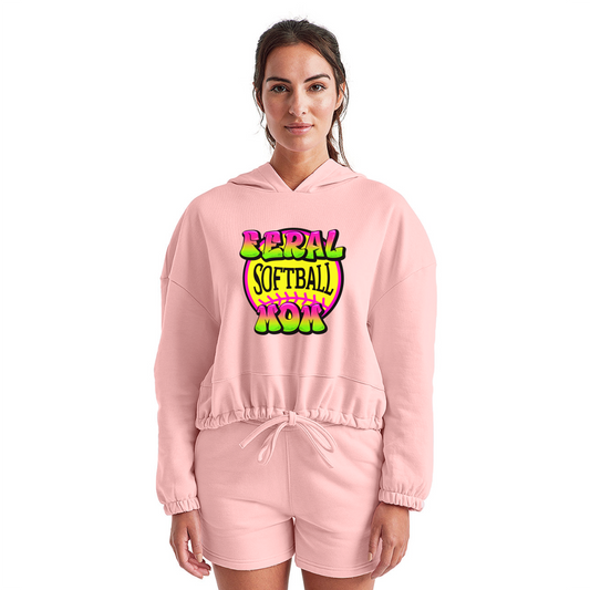FERAL SOFTBALL MOM Women’s Cropped Hoodie - light pink