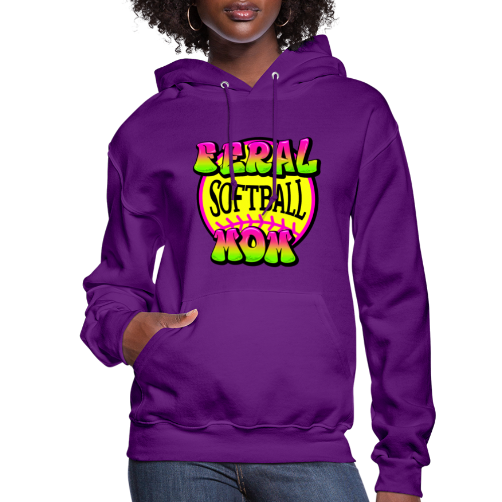 FERAL SOFTBALL MOM Women's Hoodie - purple
