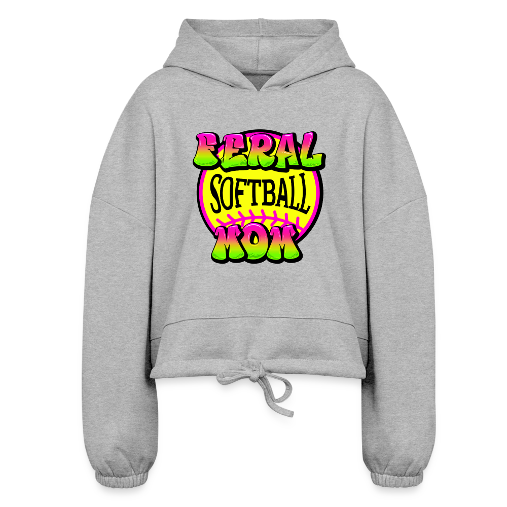 FERAL SOFTBALL MOM Women’s Cropped Hoodie - heather gray