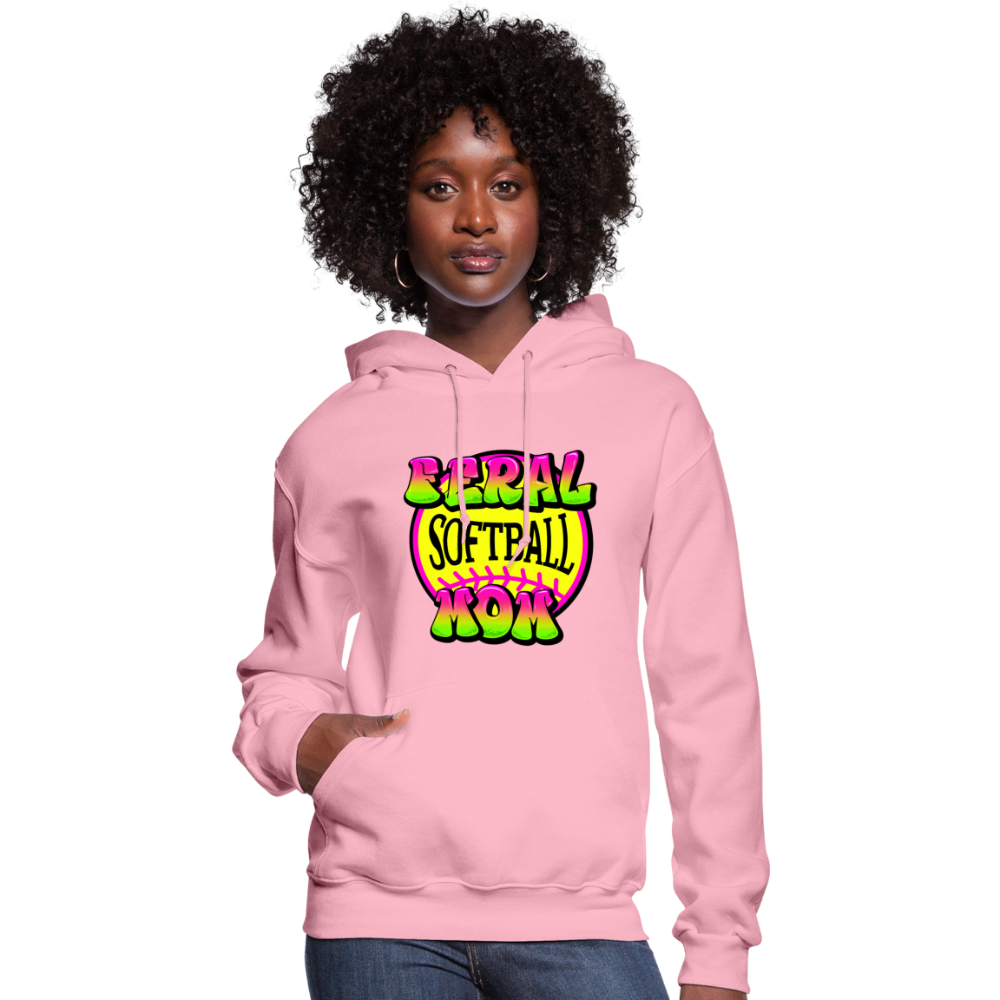 FERAL SOFTBALL MOM Women's Hoodie - classic pink
