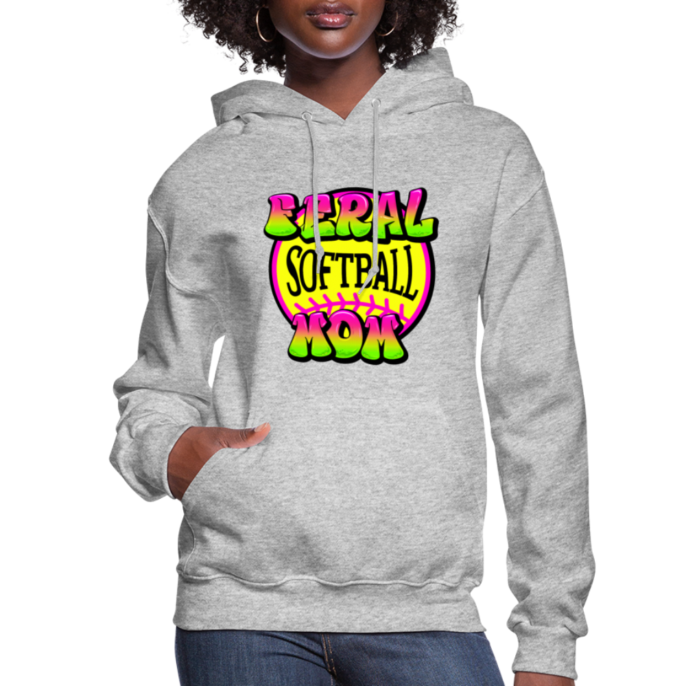FERAL SOFTBALL MOM Women's Hoodie - heather gray