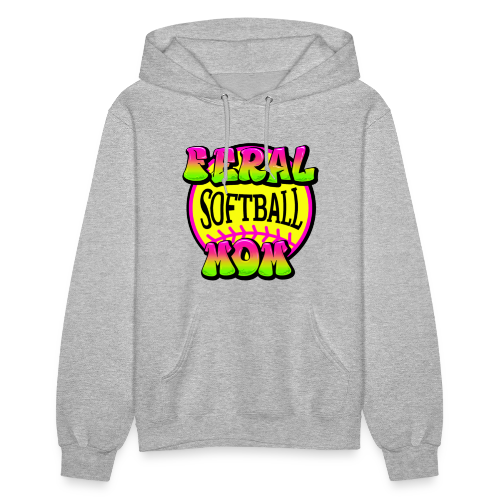 FERAL SOFTBALL MOM Women's Hoodie - heather gray