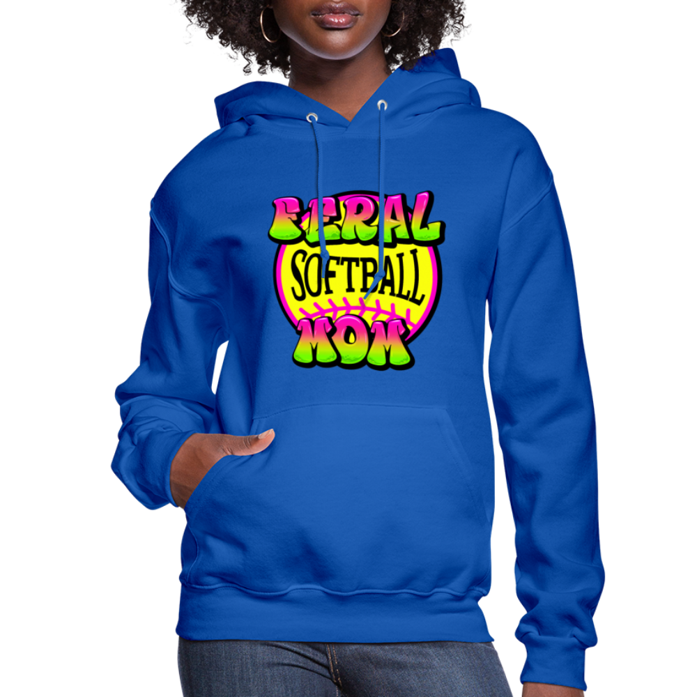 FERAL SOFTBALL MOM Women's Hoodie - royal blue