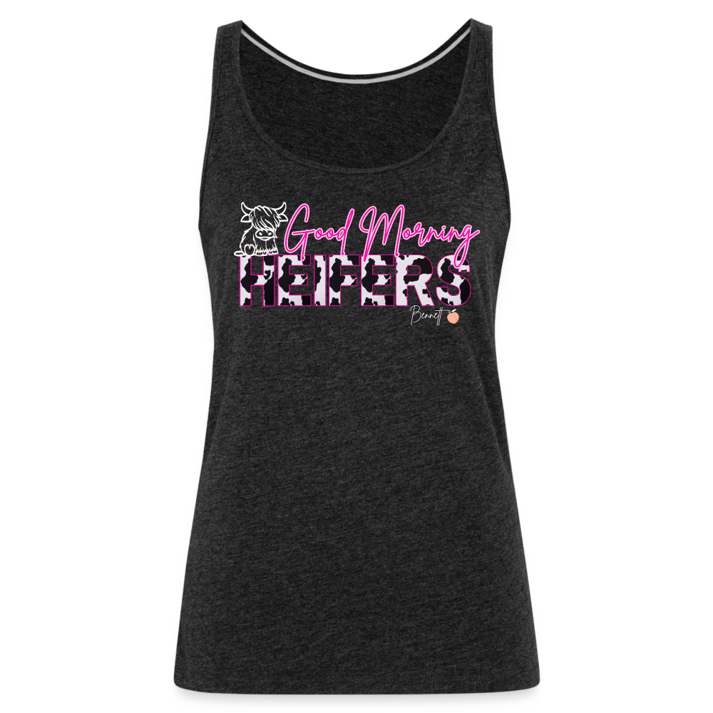 BENNETT PEACH "GOOD MORNING HEIFFERS" Women's Cropped T-Shirt Women’s Premium Tank Top - charcoal grey