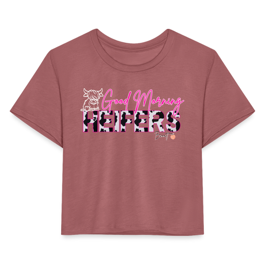 BENNETT PEACH "GOOD MORNING HEIFFERS" Women's Cropped T-Shirt - mauve