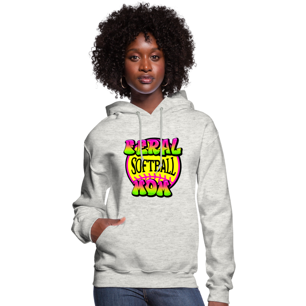 FERAL SOFTBALL MOM Women's Hoodie - heather oatmeal