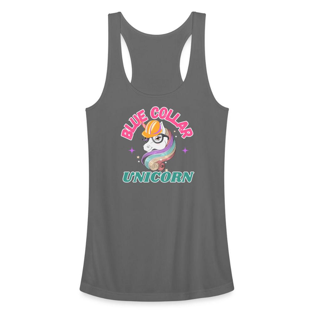 BLUE COLLAR UNICORN Women’s Performance Racerback Tank Top - charcoal