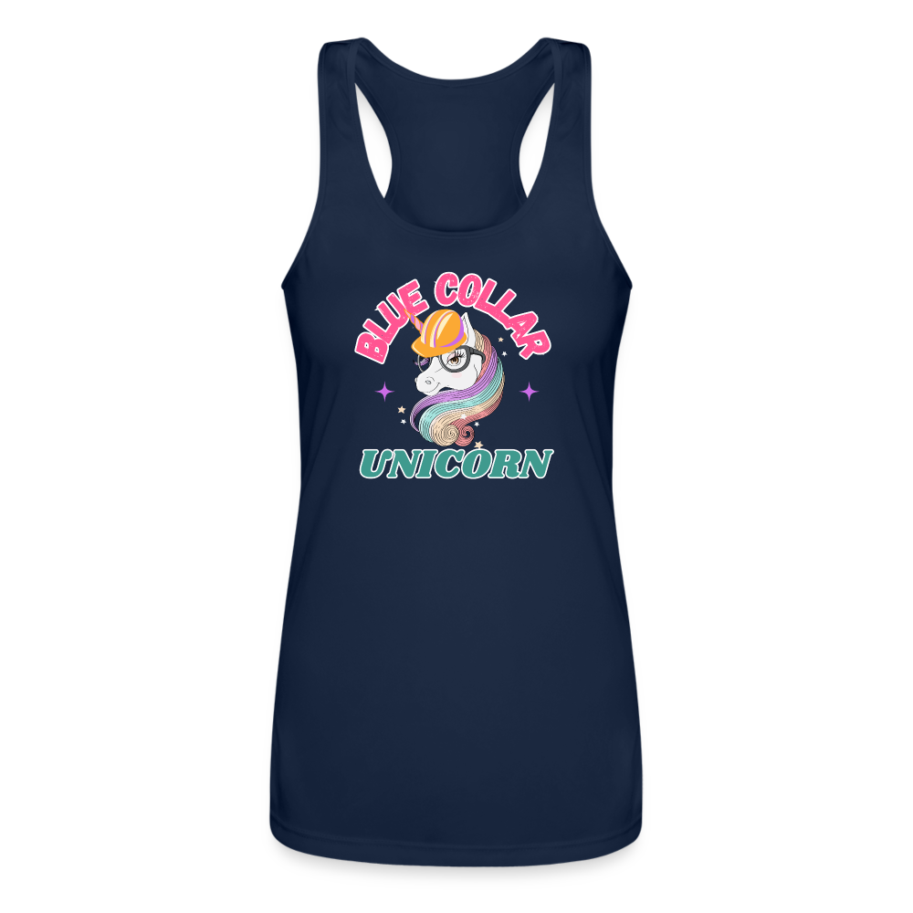 BLUE COLLAR UNICORN Women’s Performance Racerback Tank Top - navy