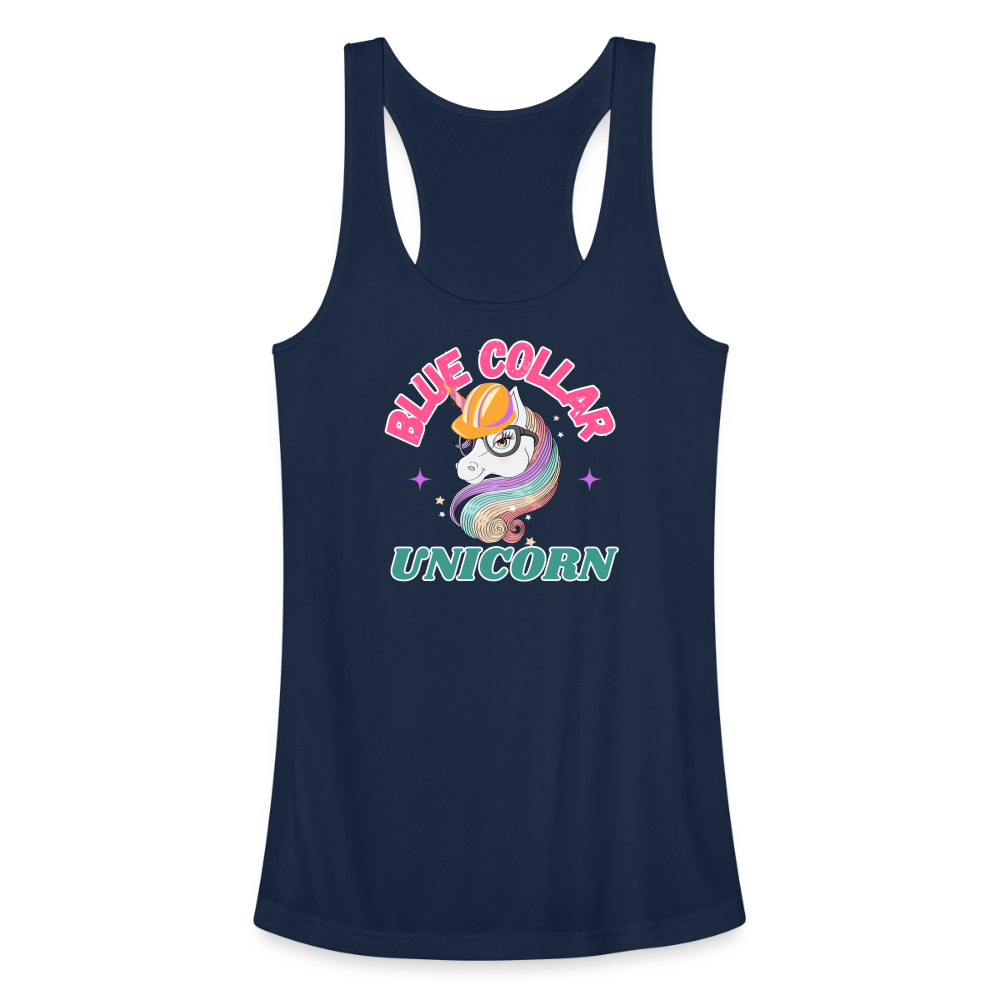 BLUE COLLAR UNICORN Women’s Performance Racerback Tank Top - navy