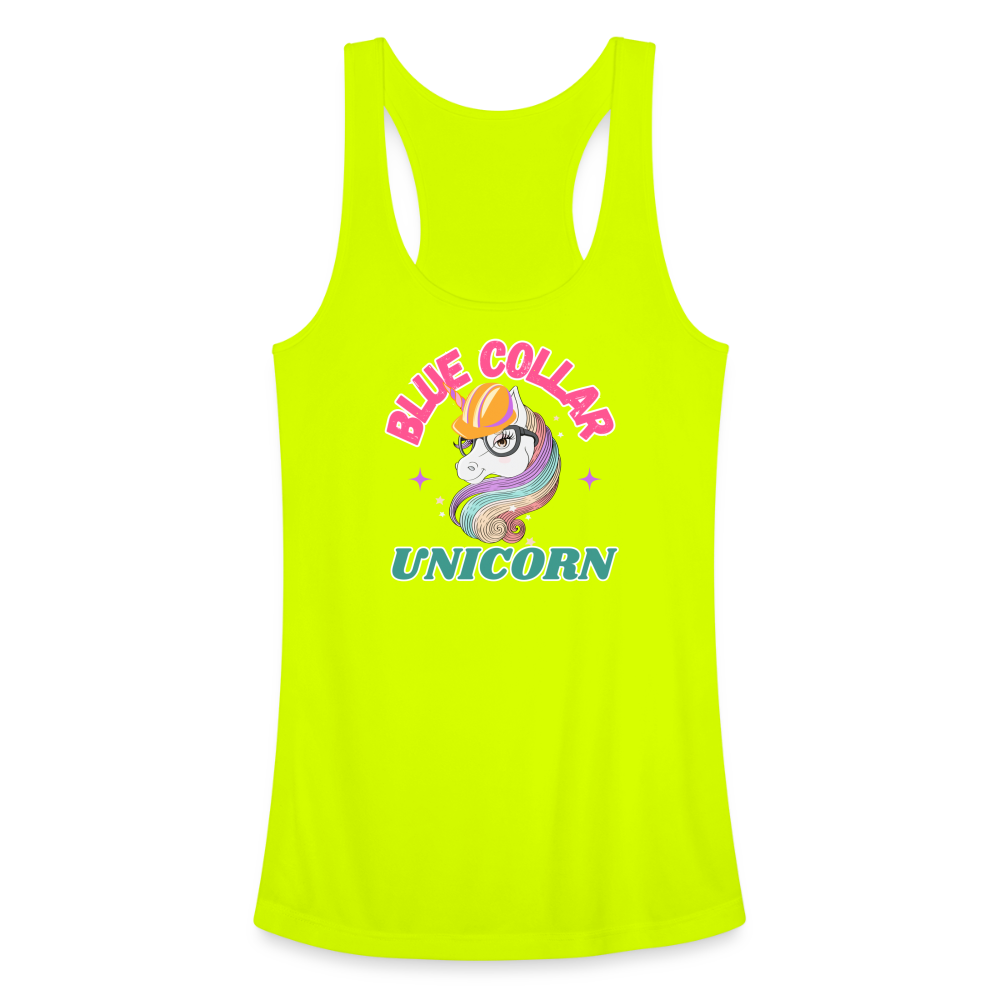 BLUE COLLAR UNICORN Women’s Performance Racerback Tank Top - neon yellow