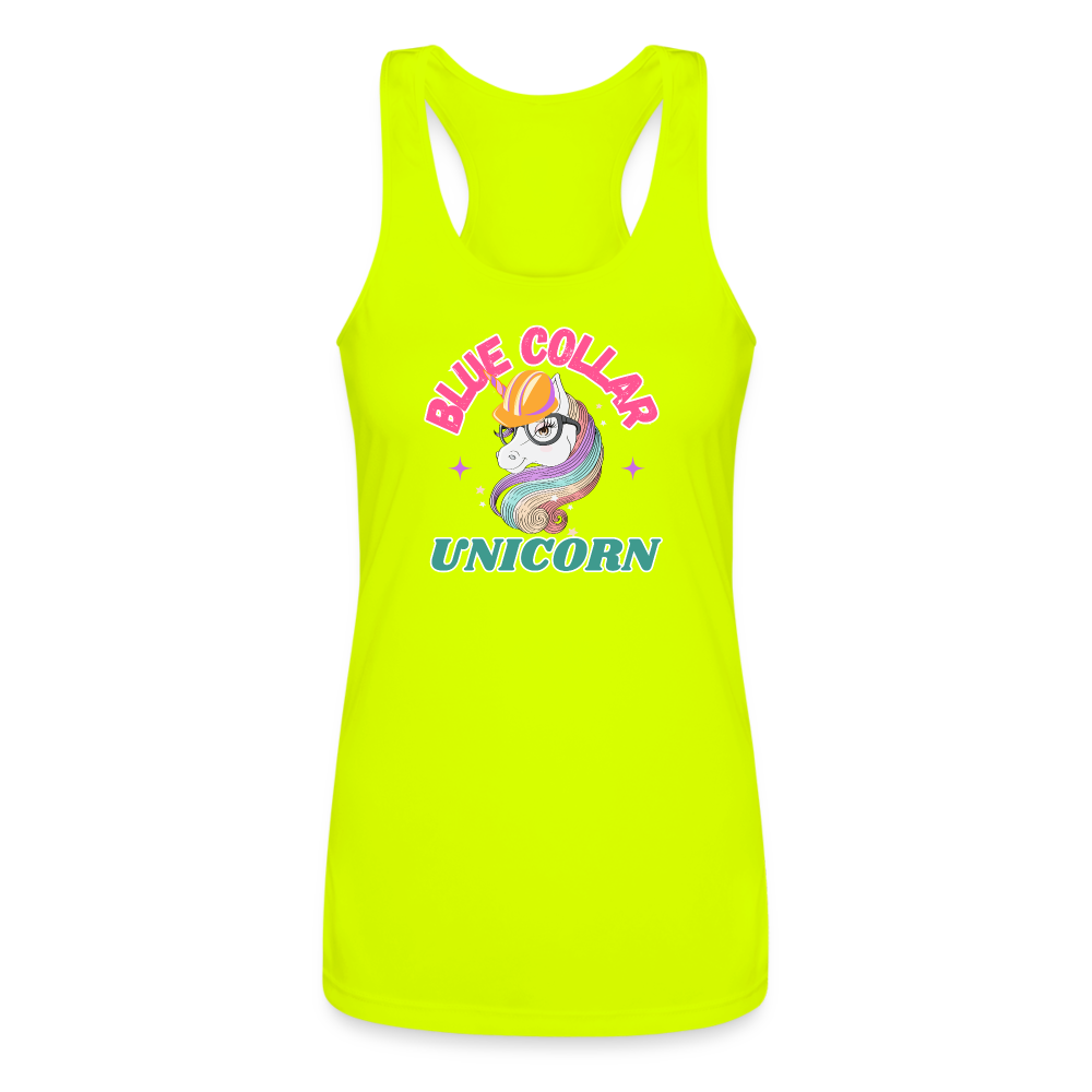 BLUE COLLAR UNICORN Women’s Performance Racerback Tank Top - neon yellow