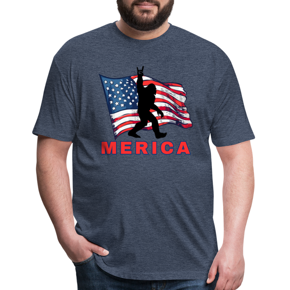 Merica Fitted Cotton/Poly T-Shirt by Next Level - heather navy
