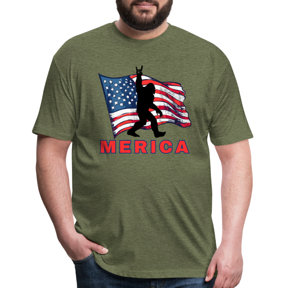 Merica Fitted Cotton/Poly T-Shirt by Next Level - heather military green