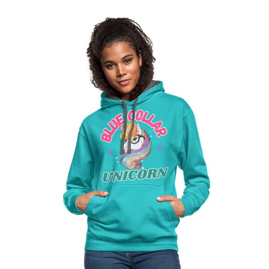 Blue Collar Unicorn Unisex Contrast Hoodie-Fruit of the Loom - scuba blue/asphalt