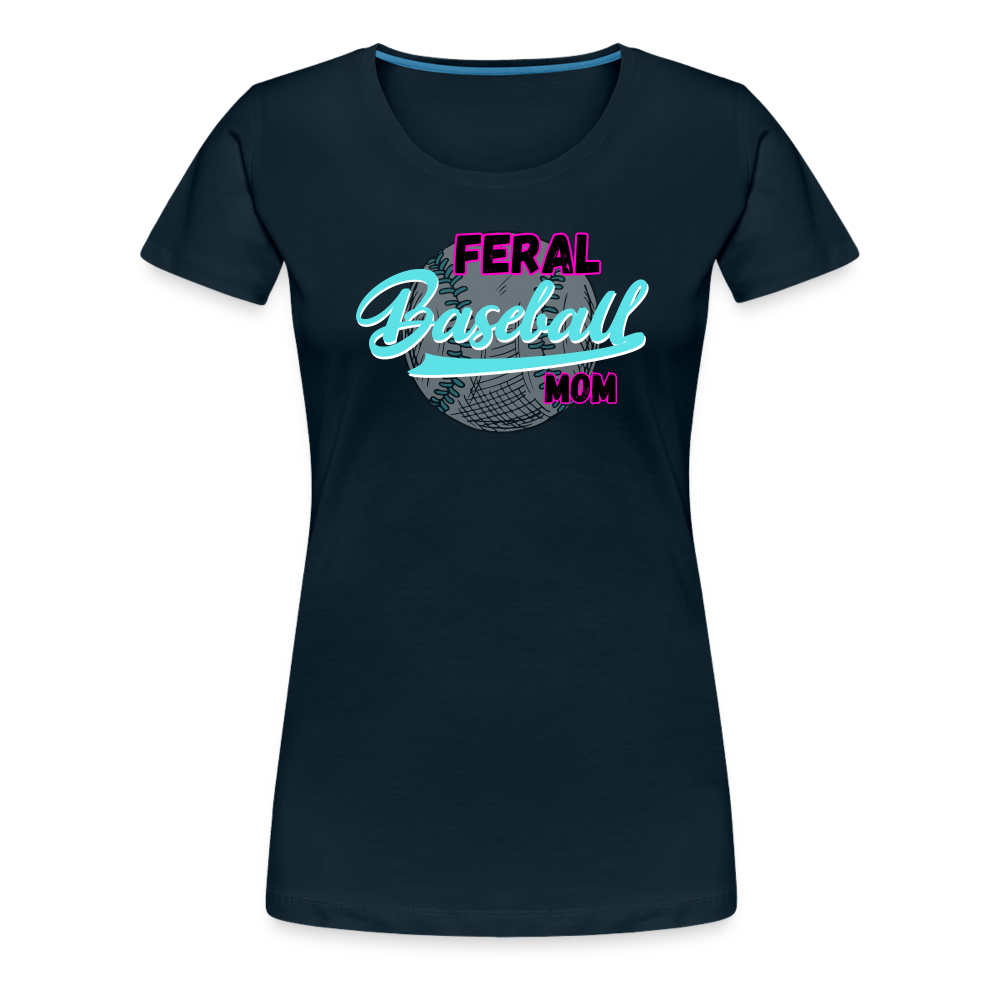 Feral Baseball Mom Women’s Premium T-Shirt - deep navy
