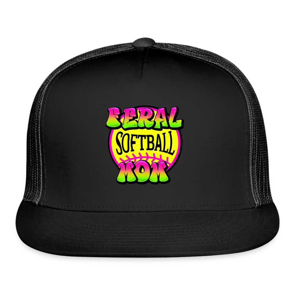 FERAL SOFTBALL MOM Trucker Cap - black/black