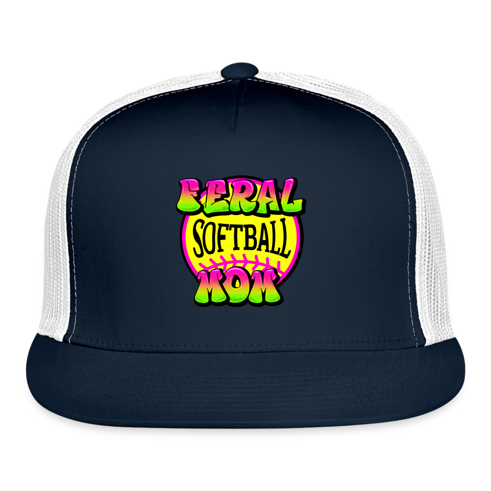 FERAL SOFTBALL MOM Trucker Cap - navy/white
