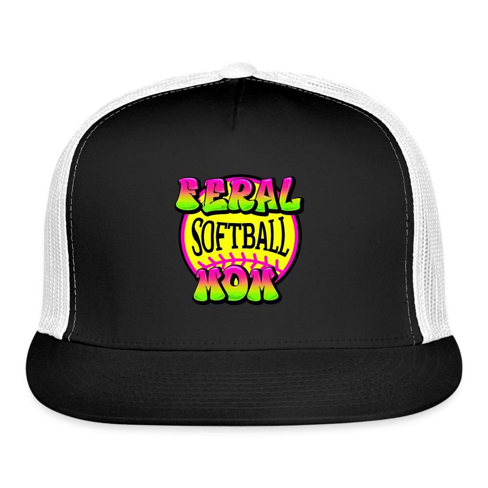 FERAL SOFTBALL MOM Trucker Cap - black/white