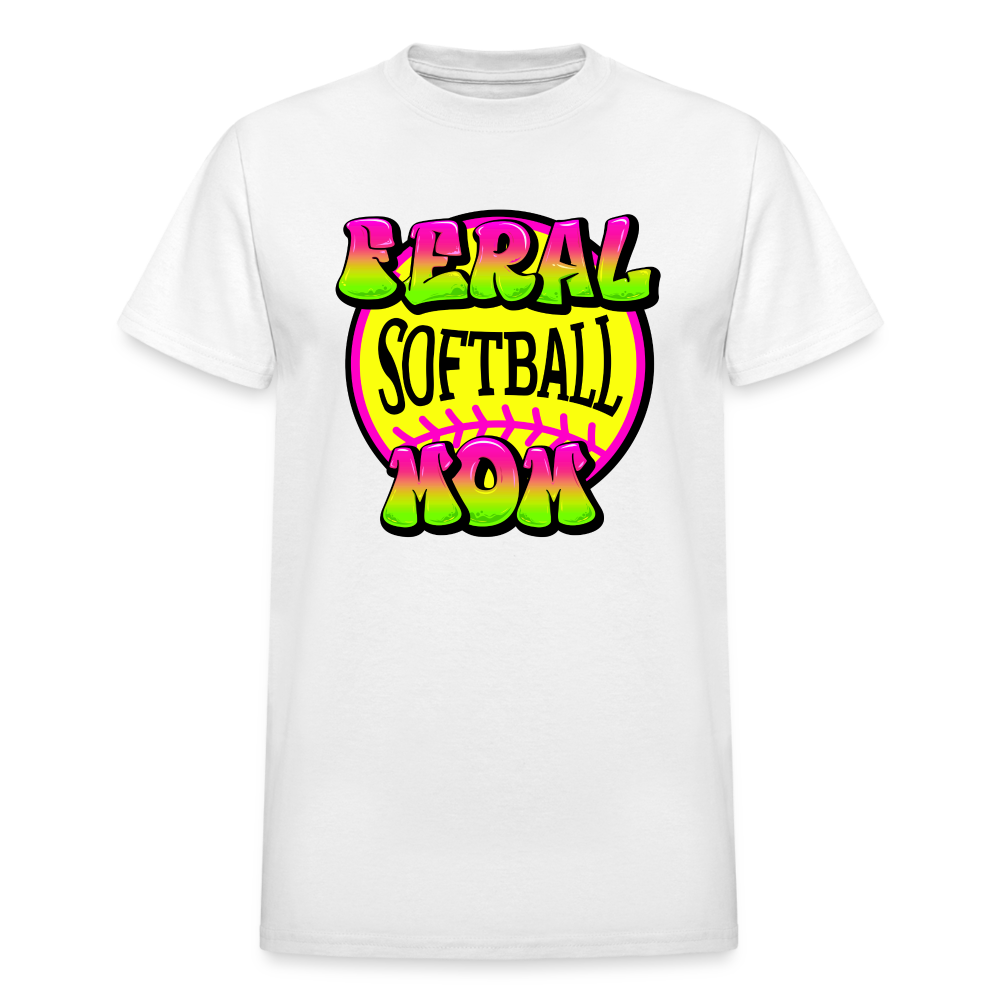 FERAL SOFTBALL MOM Gildan Ultra Cotton Adult T-Shirt - white