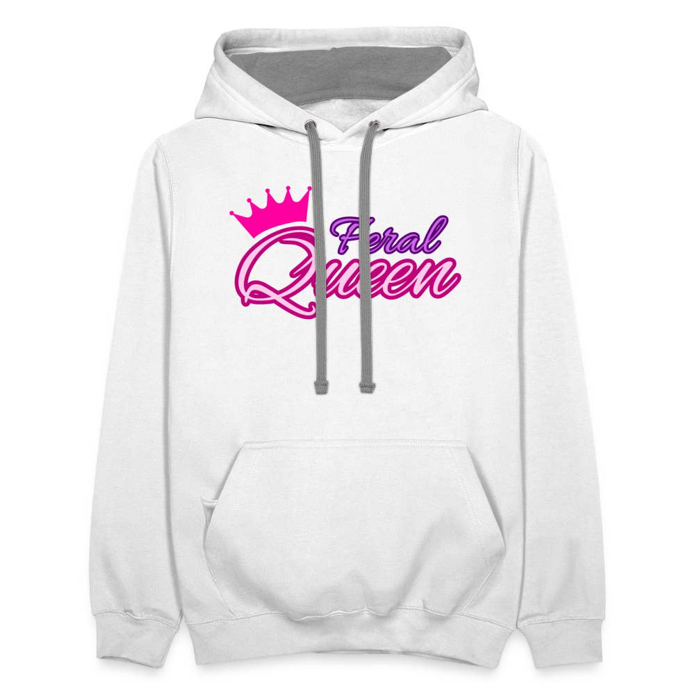 Feral Queen Contrast Hoodie - white/gray