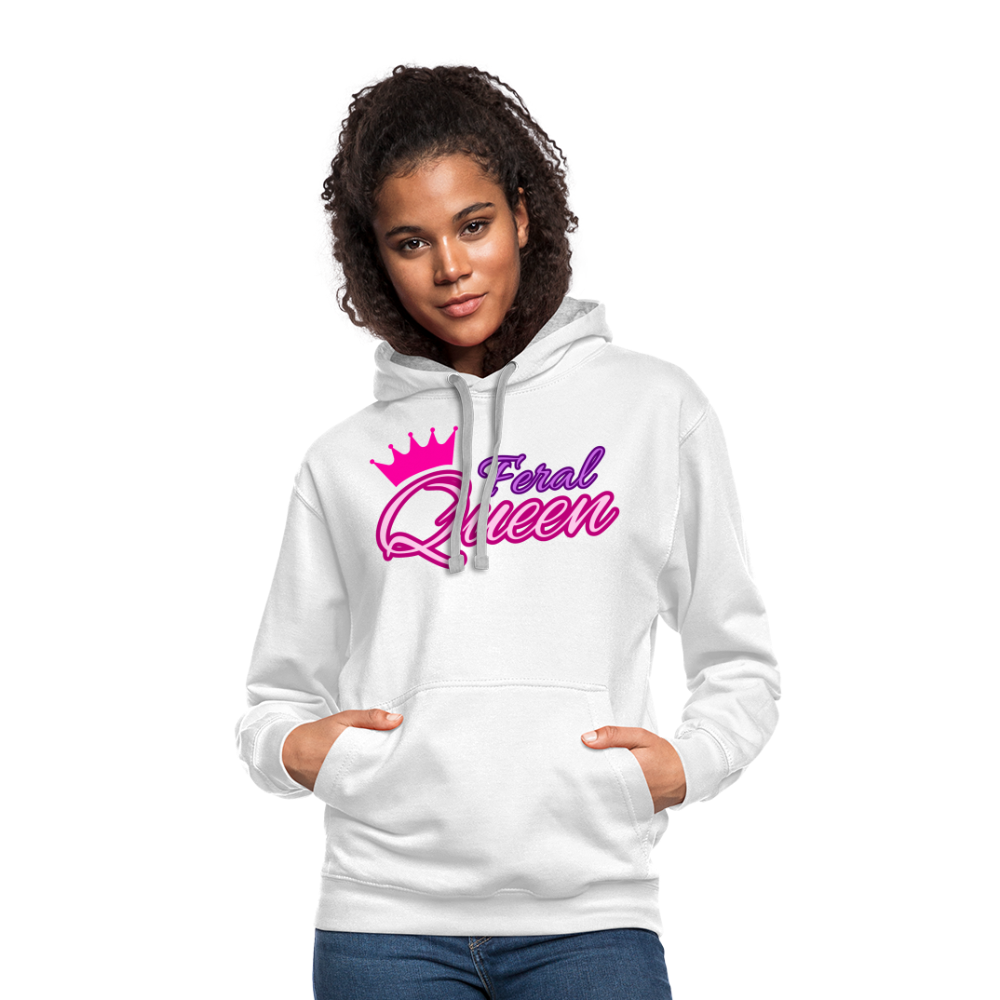 Feral Queen Contrast Hoodie - white/gray