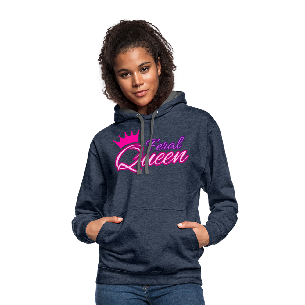 Feral Queen Contrast Hoodie - indigo heather/asphalt