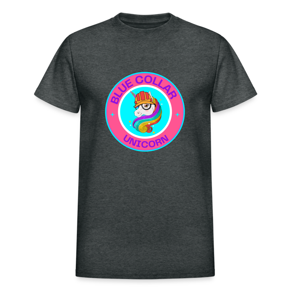 Pink Blue Collar Unicorn Gildan Ultra Cotton Adult T-Shirt - deep heather