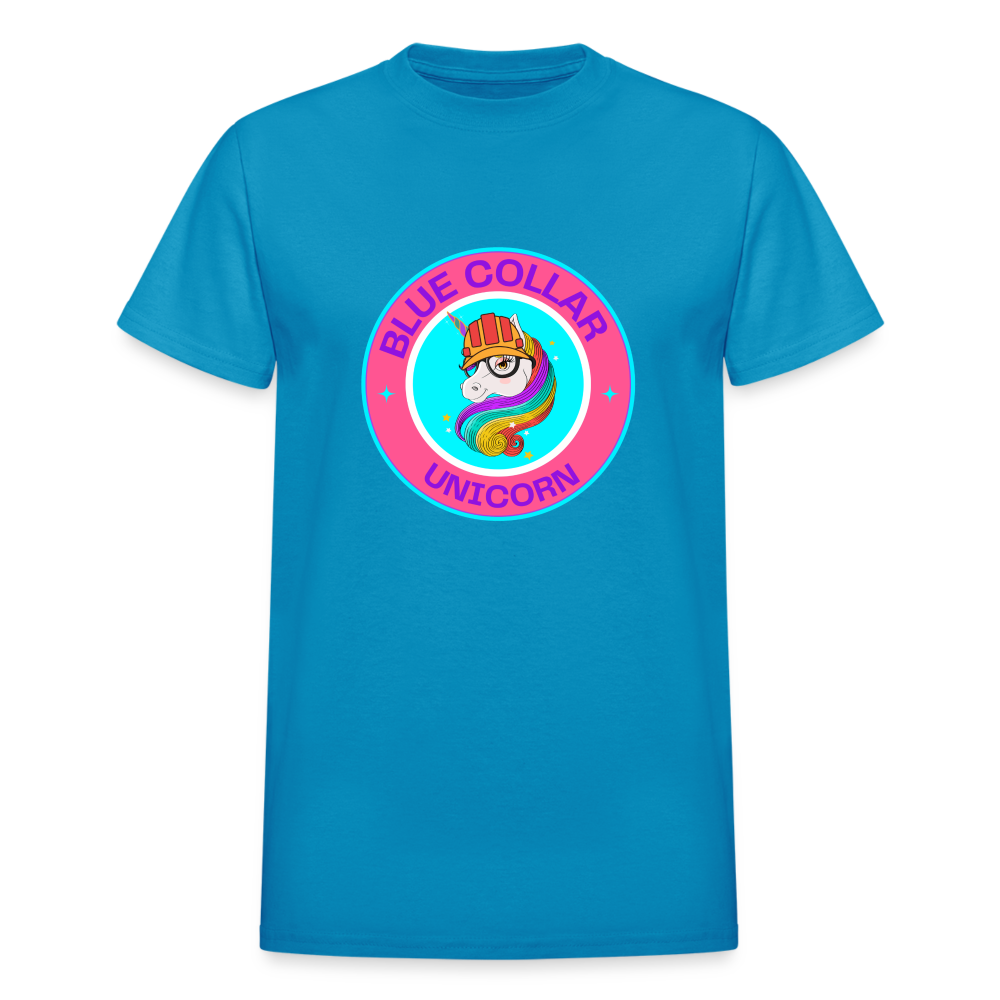 Pink Blue Collar Unicorn Gildan Ultra Cotton Adult T-Shirt - turquoise
