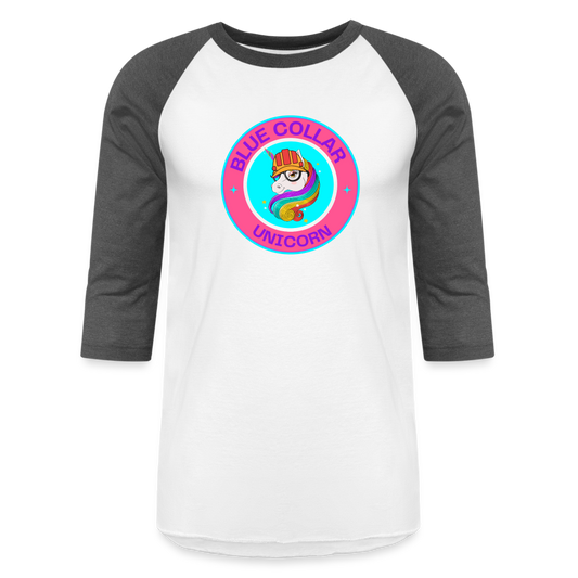 PINK BLUE COLLAR UNICORN Baseball T-Shirt - white/charcoal