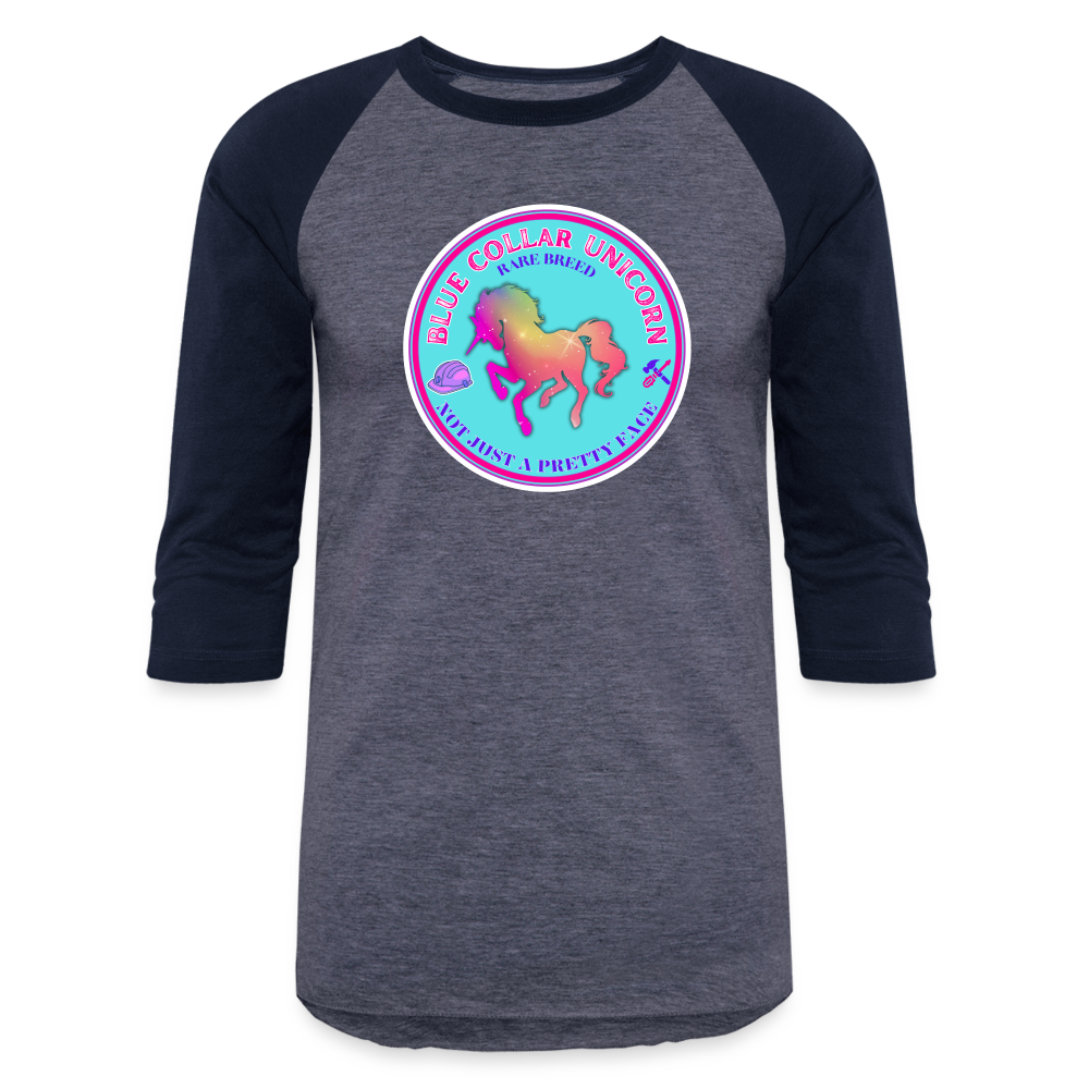 BLUE COLLAR UNICORN Baseball T-Shirt - heather blue/navy