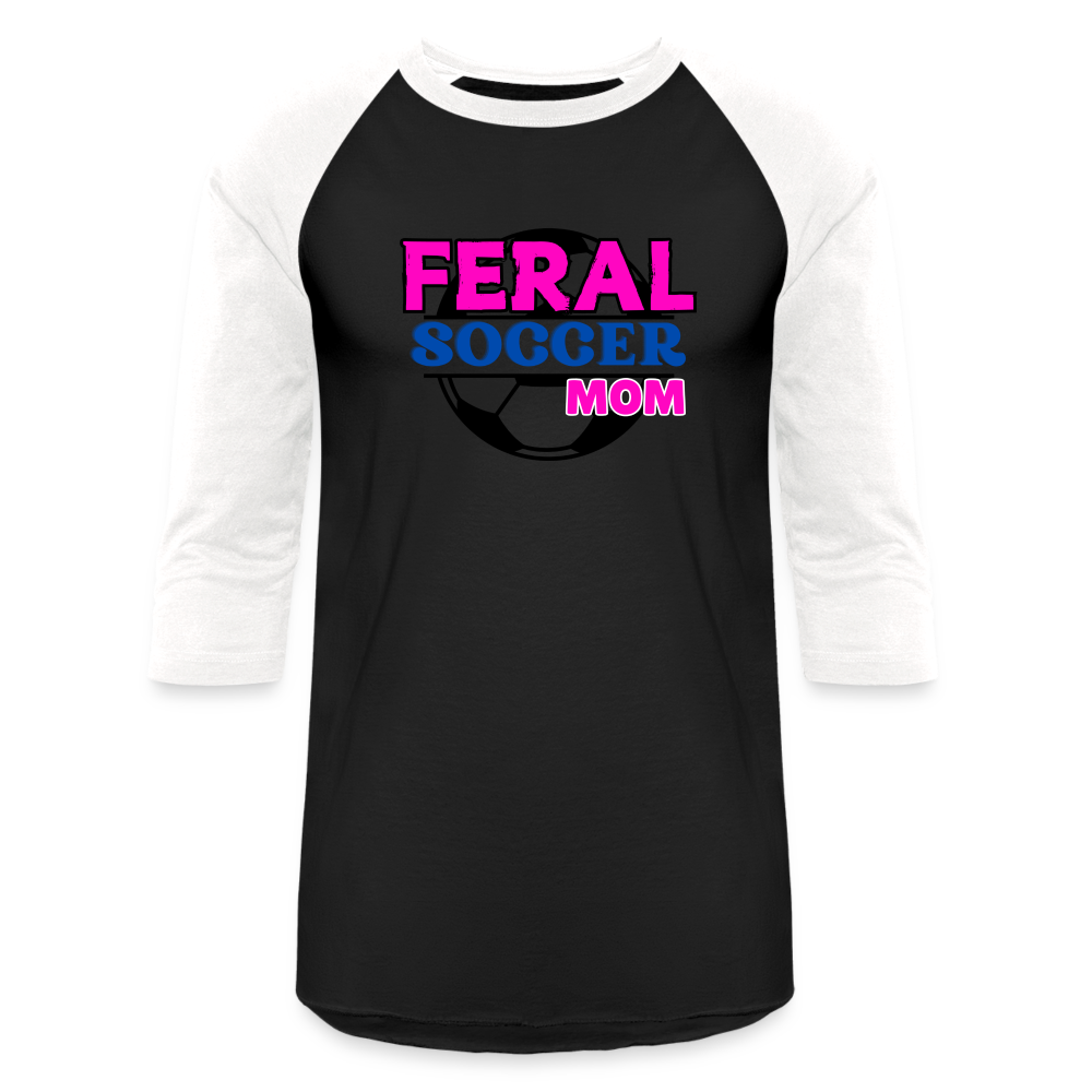 FERAL SOCCER MOM Baseball T-Shirt - black/white