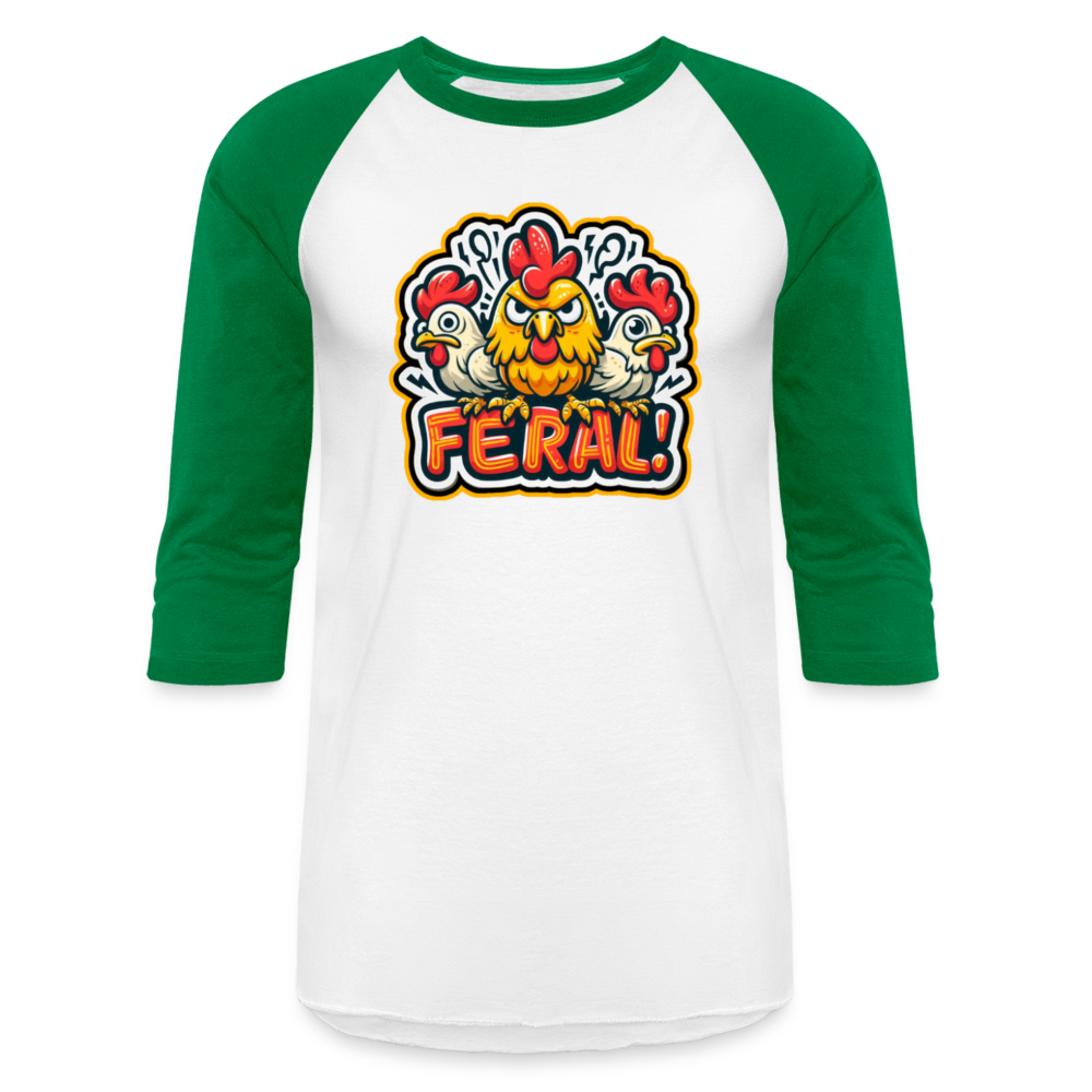 FERAL CHICKEN Baseball T-Shirt - white/kelly green