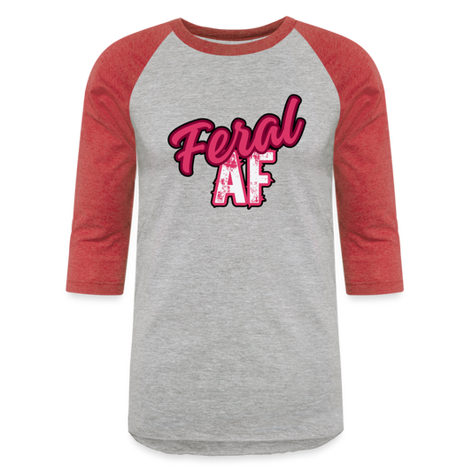 PINK FERAL AF Baseball T-Shirt - heather gray/red