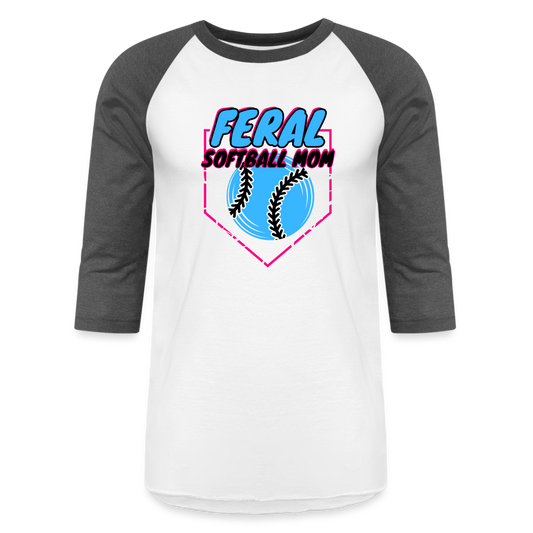 BLUE FERAL SOFTBALL MOM Baseball T-Shirt - white/charcoal