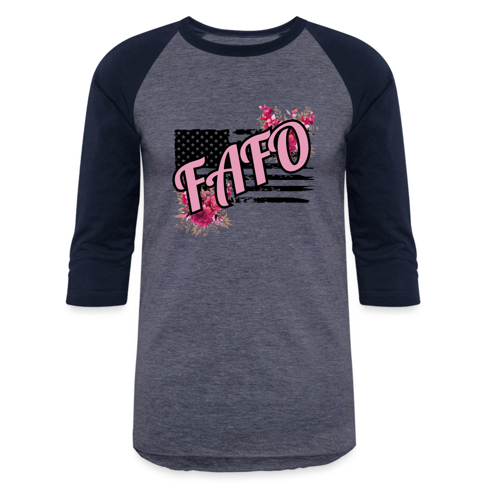 FLORAL FAFO Baseball T-Shirt - heather blue/navy