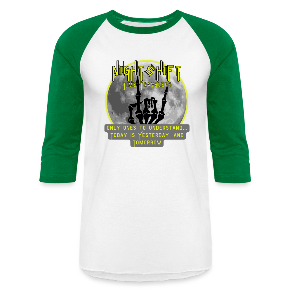 YELLOW NIGHT SHIFT Baseball T-Shirt - white/kelly green
