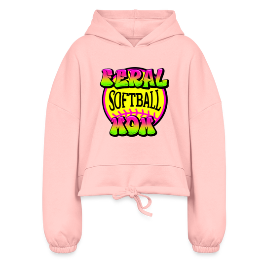 FERAL SOFTBALL MOM Women’s Cropped Hoodie - light pink