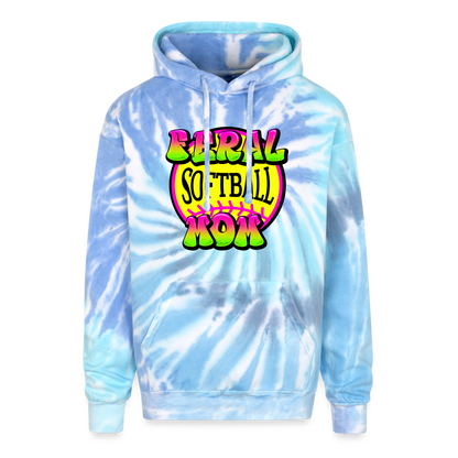 FERAL SOFTBALL MOM Adult Tie Dye Hoodie - blue lagoon