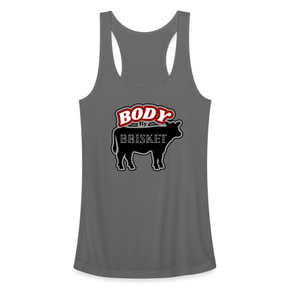 BODY BY BRISKET Women’s Performance Racerback Tank Top - charcoal