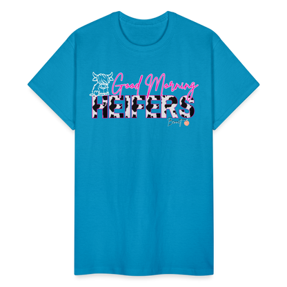 BENNETT PEACH "GOOD MORNING HEIFFERS" Women's Cropped T-Shirt Gildan Ultra Cotton Adult T-Shirt - turquoise