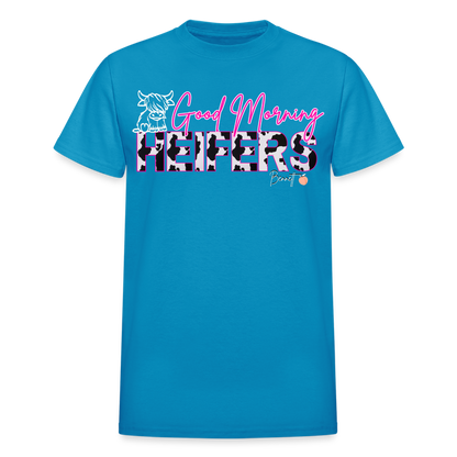 BENNETT PEACH "GOOD MORNING HEIFFERS" Women's Cropped T-Shirt Gildan Ultra Cotton Adult T-Shirt - turquoise