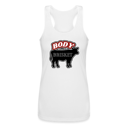 BODY BY BRISKET Women’s Performance Racerback Tank Top - white