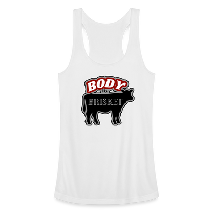 BODY BY BRISKET Women’s Performance Racerback Tank Top - white
