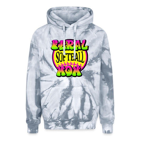 FERAL SOFTBALL MOM Adult Tie Dye Hoodie - spider silver